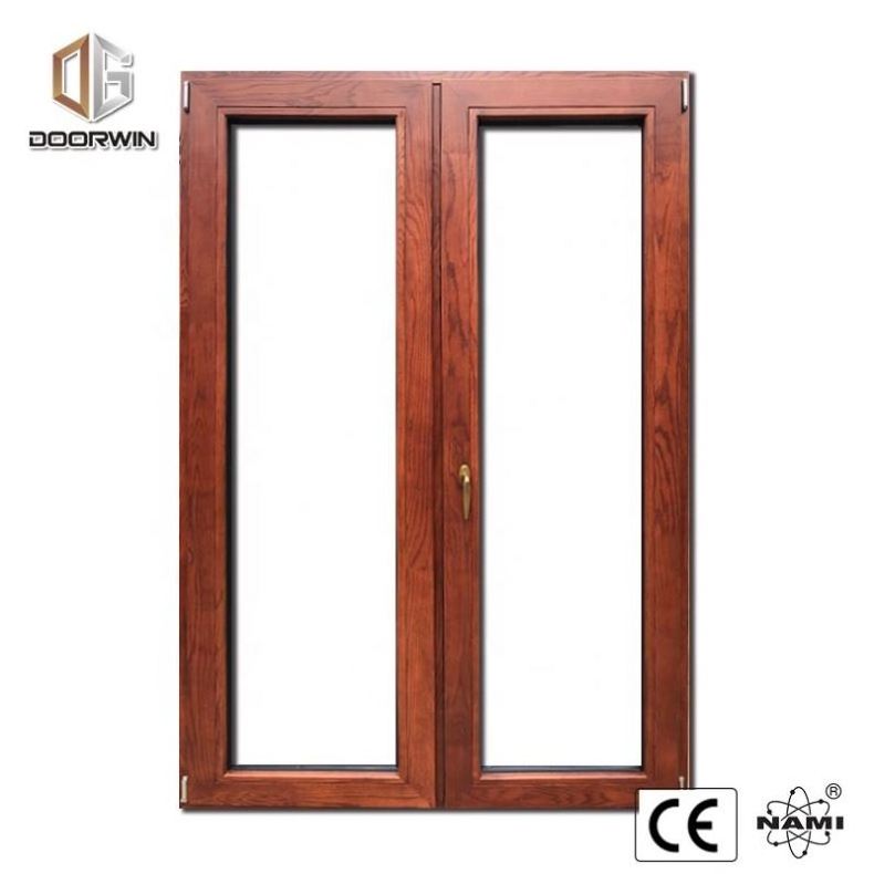 Aluminium and wood inward door glass tilt and turn window Wood cladding aluminium tilt and turn window with handle