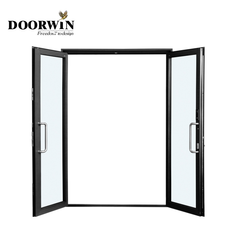 Doorwin Commercial Aluminum Soundproof Double Glass French Doors Floor Hinge Glass Door with Electronic Lock for Apartment