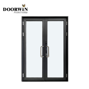 Doorwin Commercial Aluminum Soundproof Double Glass French Doors Floor Hinge Glass Door with Electronic Lock for Apartment