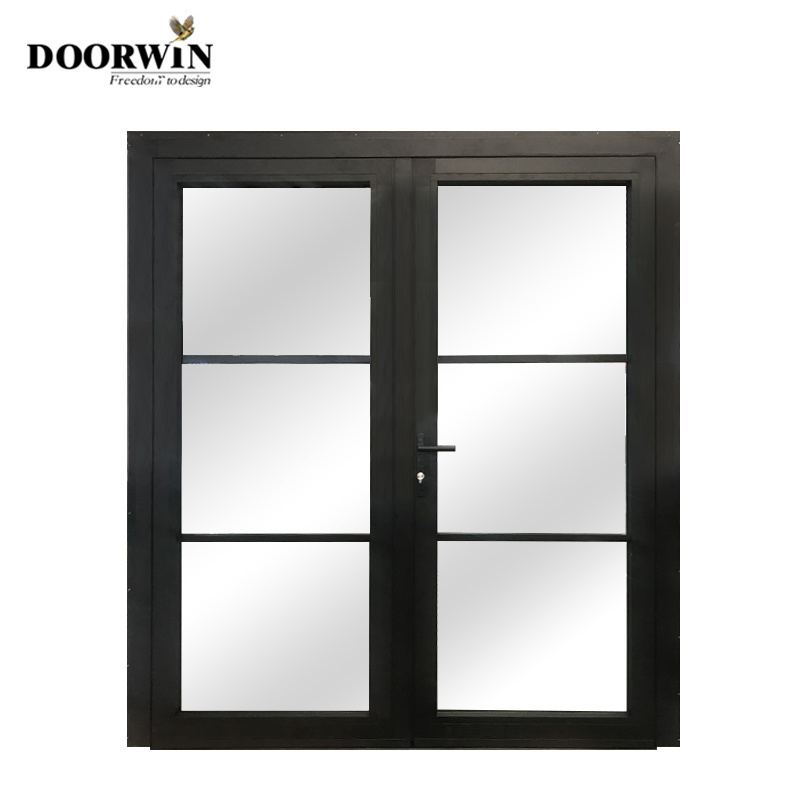 10 years Warranty Aluminum Profile Resistance Aluminum Entry door Hurricane Impact Aluminum Black Glass Casement Door with grill