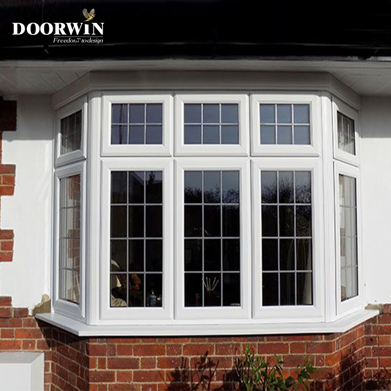 Doorwin Hurricane proof impact resistance house window design double glazed tempered glass wood bay window with grill design