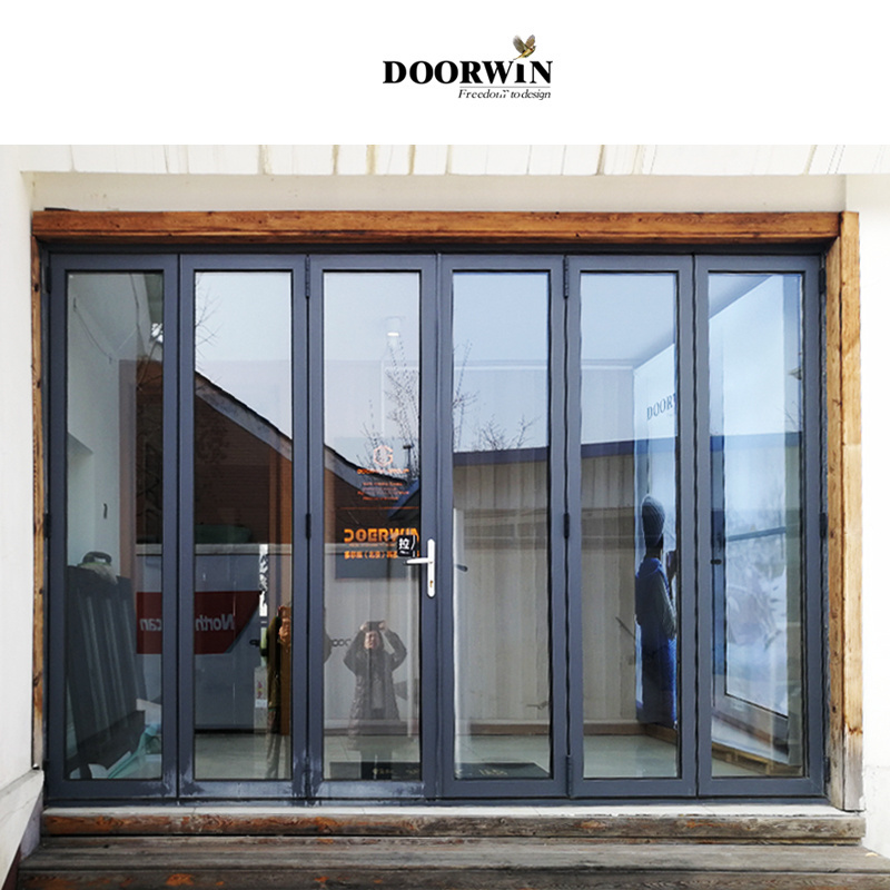 Thermal Break Aluminum Impact proof Soundproof Commercial Exterior Accordion Folding Aluminum Doors Double Glazed BiFolding Door