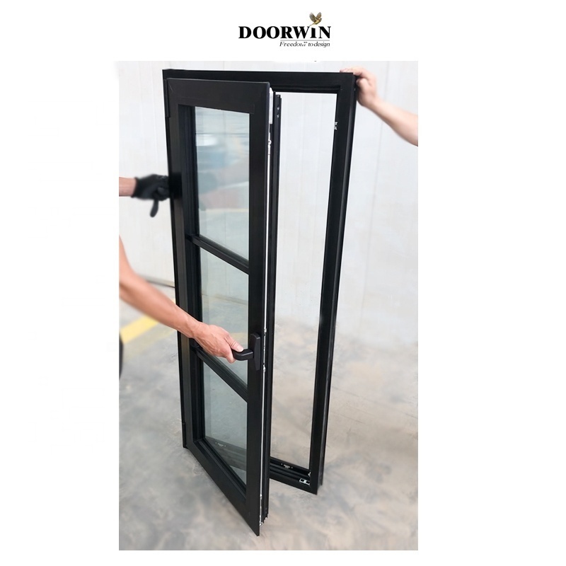 Doorwin Modern Black Aluminum Tilt And Turn Casement Window With Grill Design And Mosquito Net For Homes Aluminum black windows