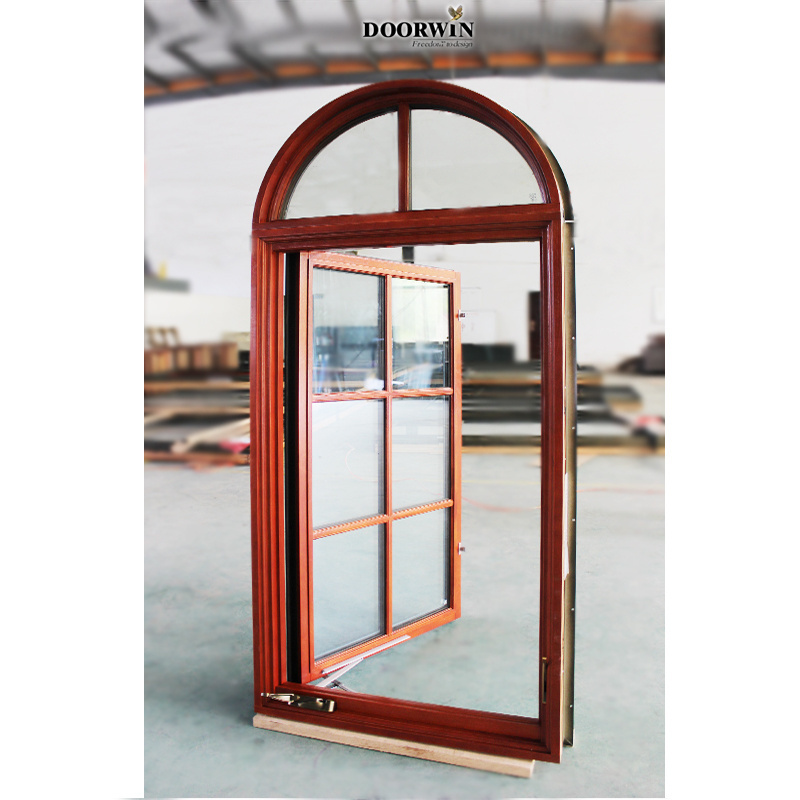 Wood grill design Crank casement windows wood arched window Doorwin California hot sale Round arch window