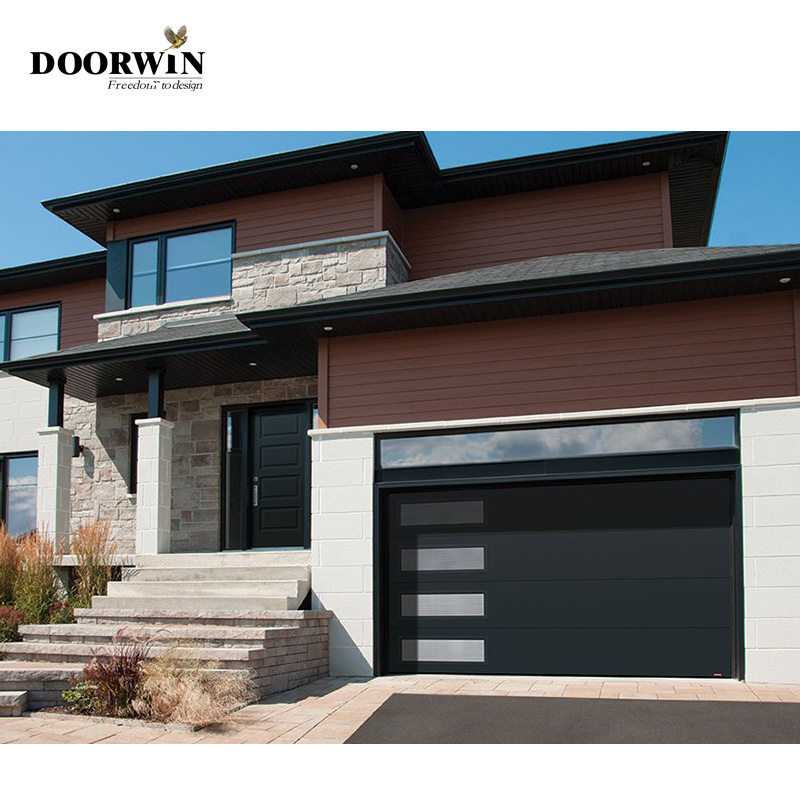 Doorwin Luxury Impact Tempered Aluminum alloy frosted modern new black combined automatic aluminum glass garage door