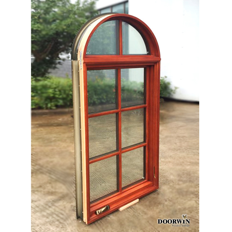 Wood grill design Crank casement windows wood arched window Doorwin California hot sale Round arch window