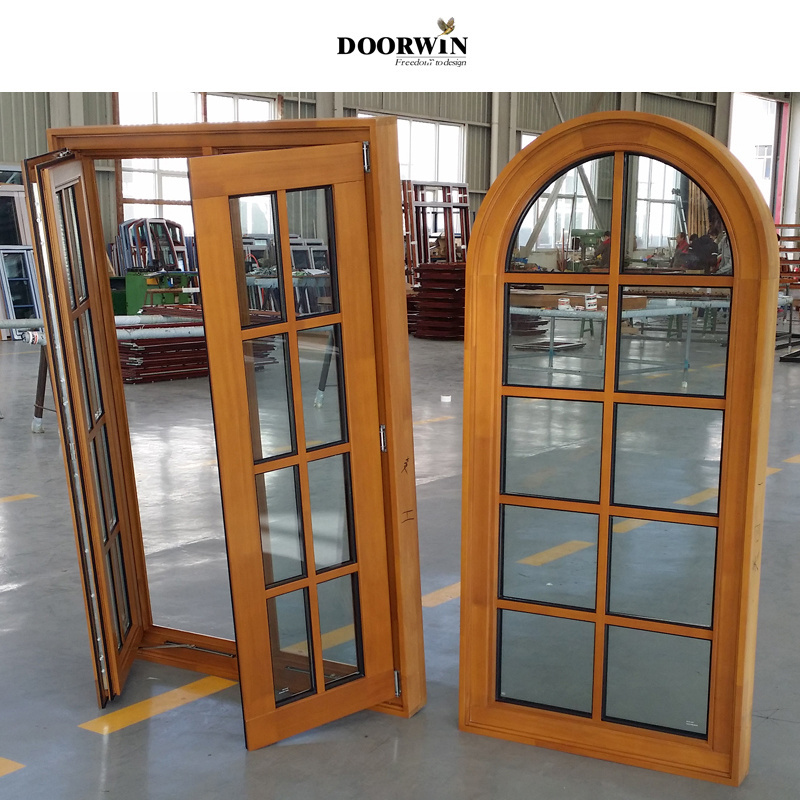 Doorwin Modern Design French Models Dimensions Solid Wooden Arch Teak Wood Aluminium-Wood Clad casement Windows