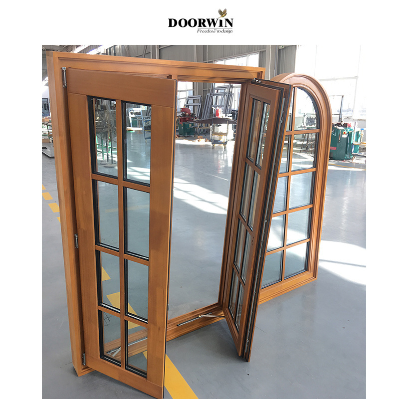 Doorwin Modern Design French Models Dimensions Solid Wooden Arch Teak Wood Aluminium-Wood Clad casement Windows