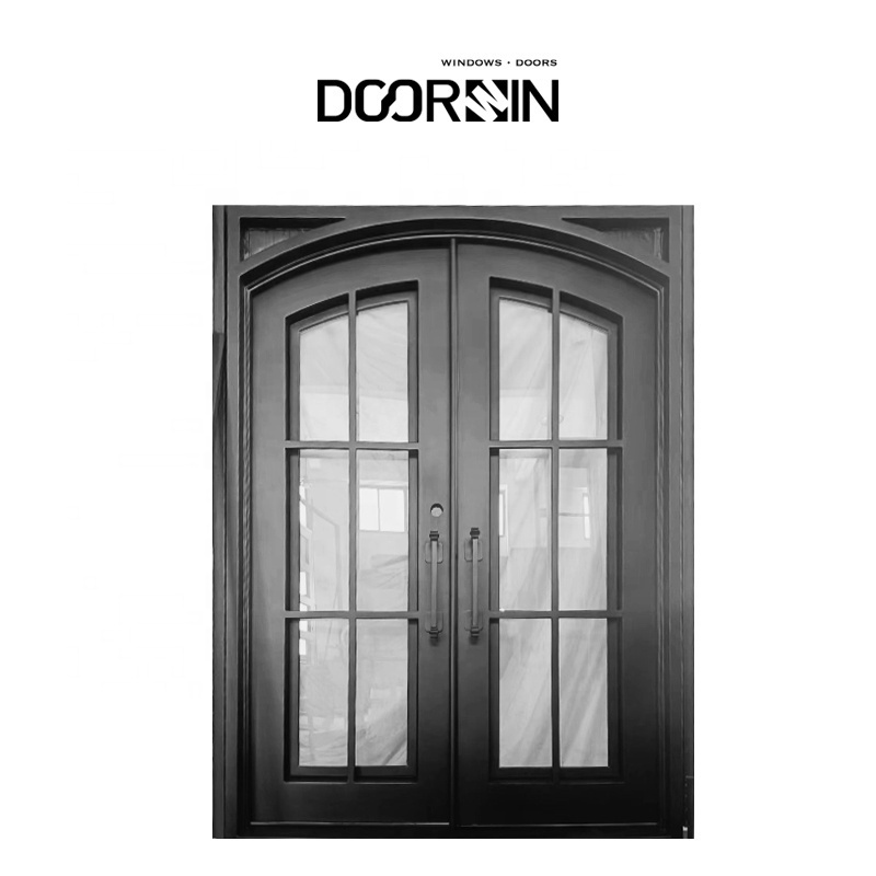 Modern Design Double Exterior Steel Security Doors For Home Villa Iron Gate Design Glass Entry Door