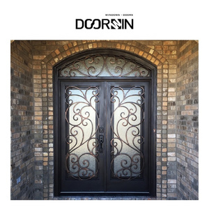 Doorwin Anti-theft Securityr Modern Front Entrance Wrought Iron Glass Door Exterior Front Double Entry Black Steel Doo