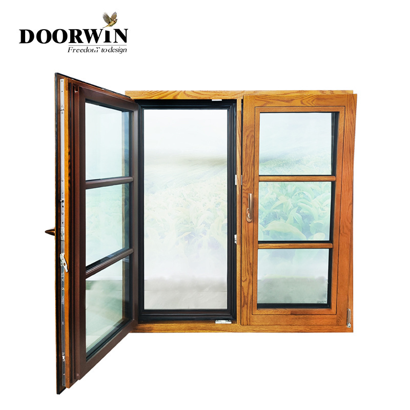 Window supplier Doorwin high quality Low-E figured glass aluminum Wood Tilt turn french window grill design