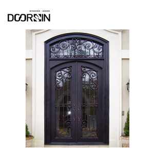 Modern Design Double Exterior Steel Security Doors For Home Villa Iron Gate Design Glass Entry Door