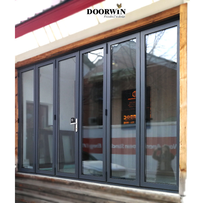 Thermal Break Aluminum Impact proof Soundproof Commercial Exterior Accordion Folding Aluminum Doors Double Glazed BiFolding Door