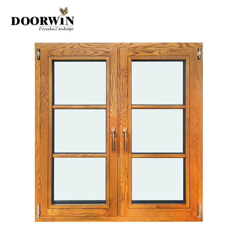 Window supplier Doorwin high quality Low-E figured glass aluminum Wood Tilt turn french window grill design