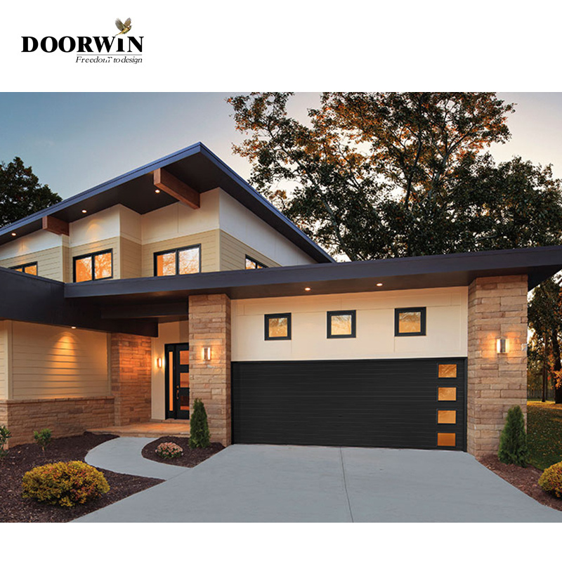 Doorwin Luxury Impact Tempered Aluminum alloy frosted modern new black combined automatic aluminum glass garage door