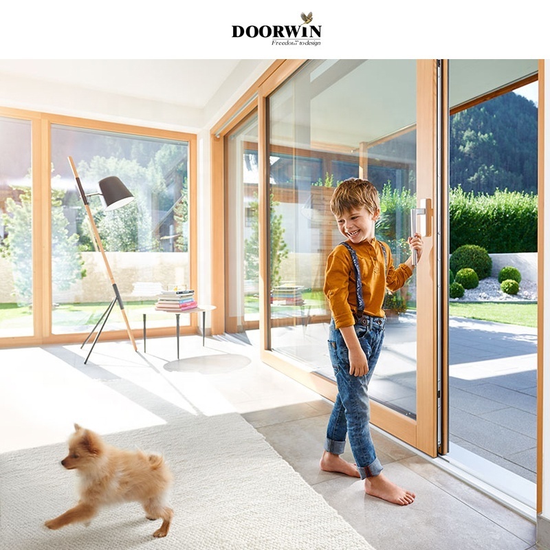 Doorwin Wholesale American Standard Glass Patio Doors Oak Wooden Heavy-duty Commercial Wood Lift & Slide Door