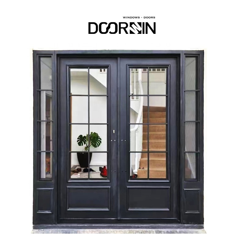 Modern Design Double Exterior Steel Security Doors For Home Villa Iron Gate Design Glass Entry Door