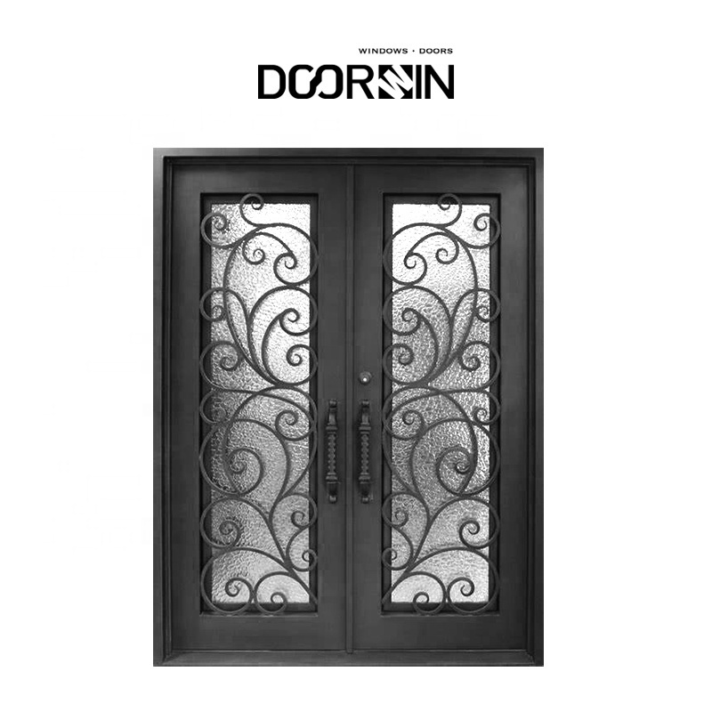 Modern Design Double Exterior Steel Security Doors For Home Villa Iron Gate Design Glass Entry Door