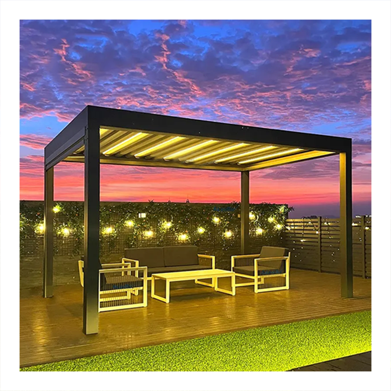 Outdoor pergola waterproof electric motorised aluminum pergola gazebo with LED lights