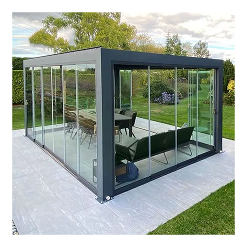 Modern Automatic Patio Gazebo Outdoor Arches Bioclimatic Aluminium Pergola Opening Louvred Roof with LED lights