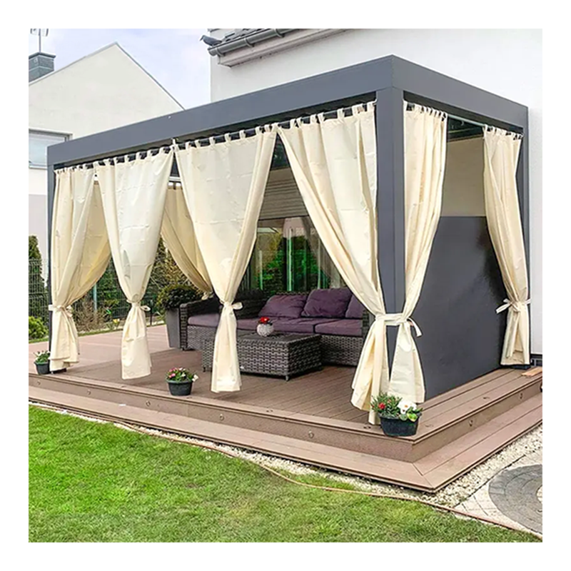 Modern Automatic Patio Gazebo Outdoor Arches Bioclimatic Aluminium Pergola Opening Louvred Roof with LED lights