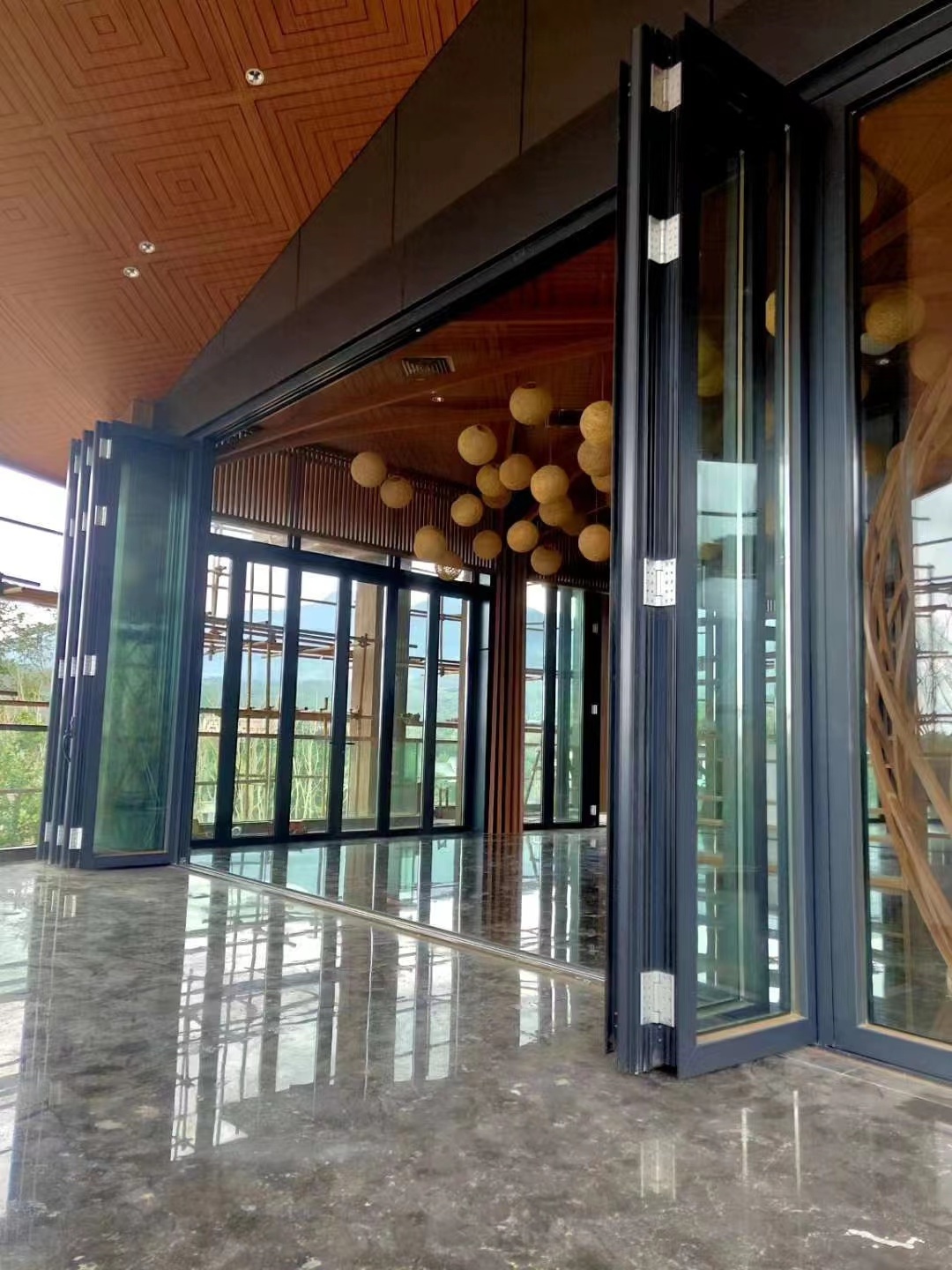 Aluminum alloy double glass sliding folding door with screen