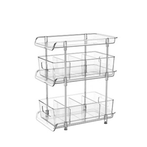 3 Tier Clear Bathroom Organizer with Dividers Pull-Out Pantry Organization Shelf Counter Organizer