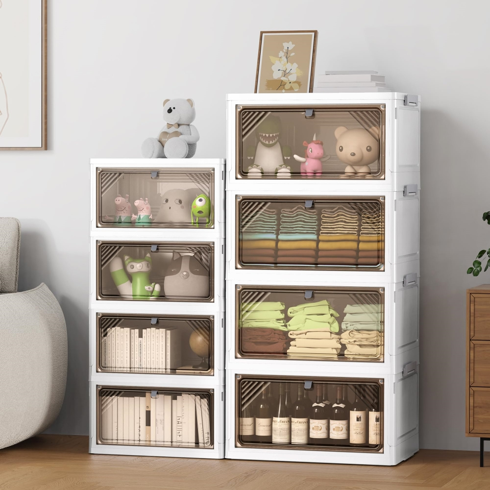 Foldable Stackable Storage Bins with Lids Plastic Storage Bins Closet Organizers and Storage