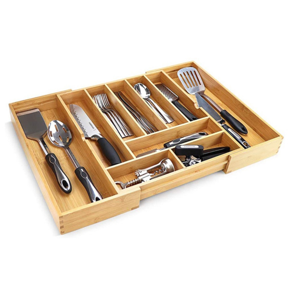 Bamboo Expandable Drawer Organizer for Utensils Holder Wood Drawer Dividers Organizer for Silverware