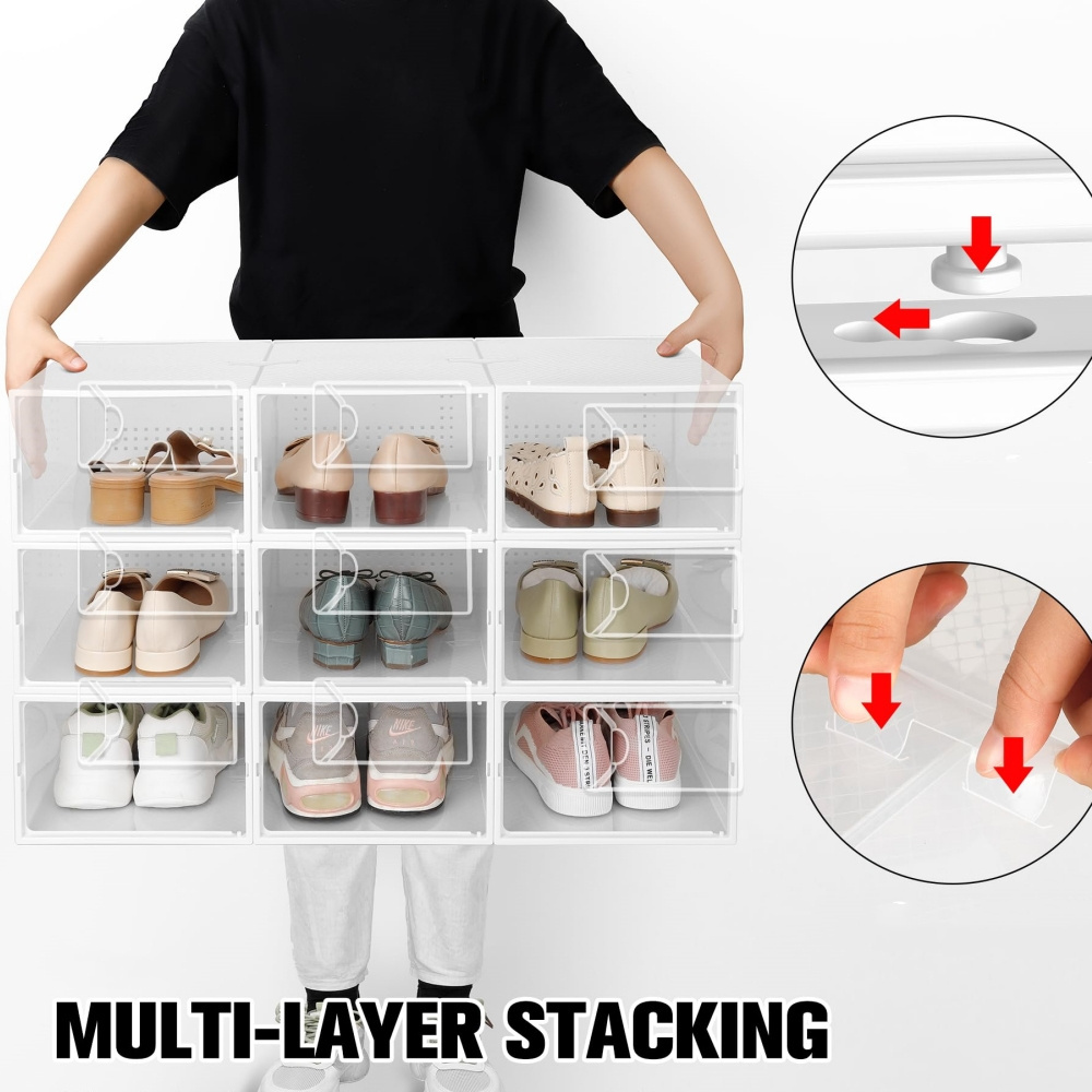 Clear Plastic Stackable Shoe Organizer for Closet Shoe Storage Boxes Shoe Storage Containers