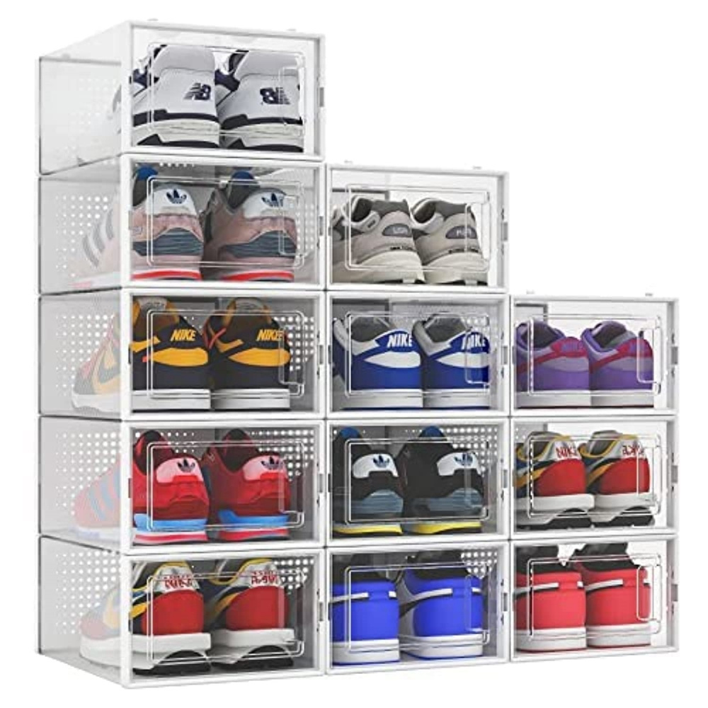 Plastic Transparent Shoe Storage Box Stackable Shoe Organizer with Logo