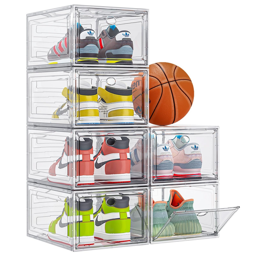 Plastic Transparent Shoe Storage Box Stackable Shoe Organizer with Logo