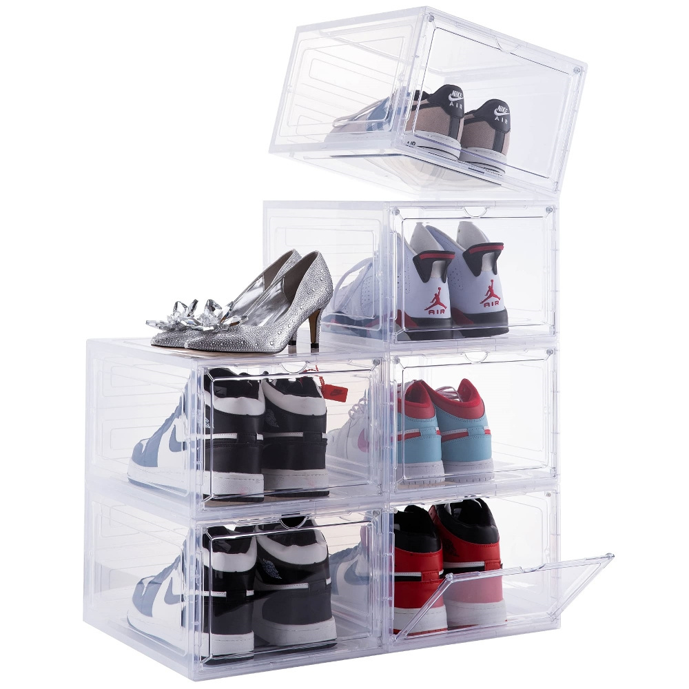 Plastic Transparent Shoe Storage Box Stackable Shoe Organizer with Logo