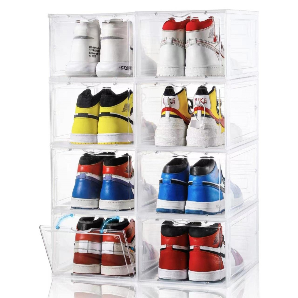 Plastic Transparent Shoe Storage Box Stackable Shoe Organizer with Logo