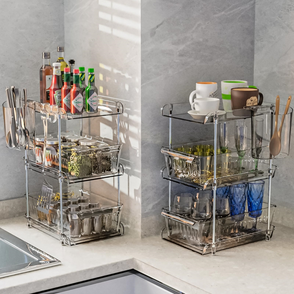 3-Tier Bathroom Under Sink Organizers Multi-Purpose Stackable Kitchen Pantry Organization