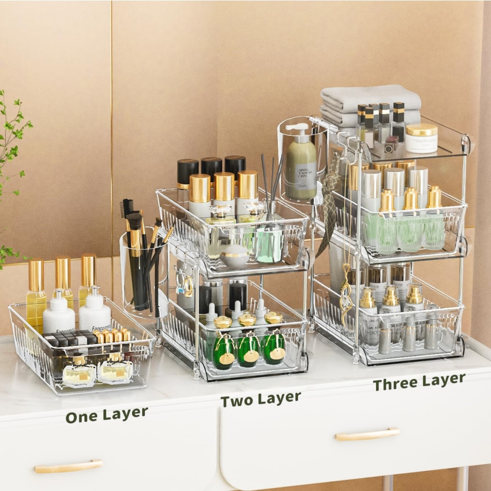 3-Tier Bathroom Under Sink Organizers Multi-Purpose Stackable Kitchen Pantry Organization