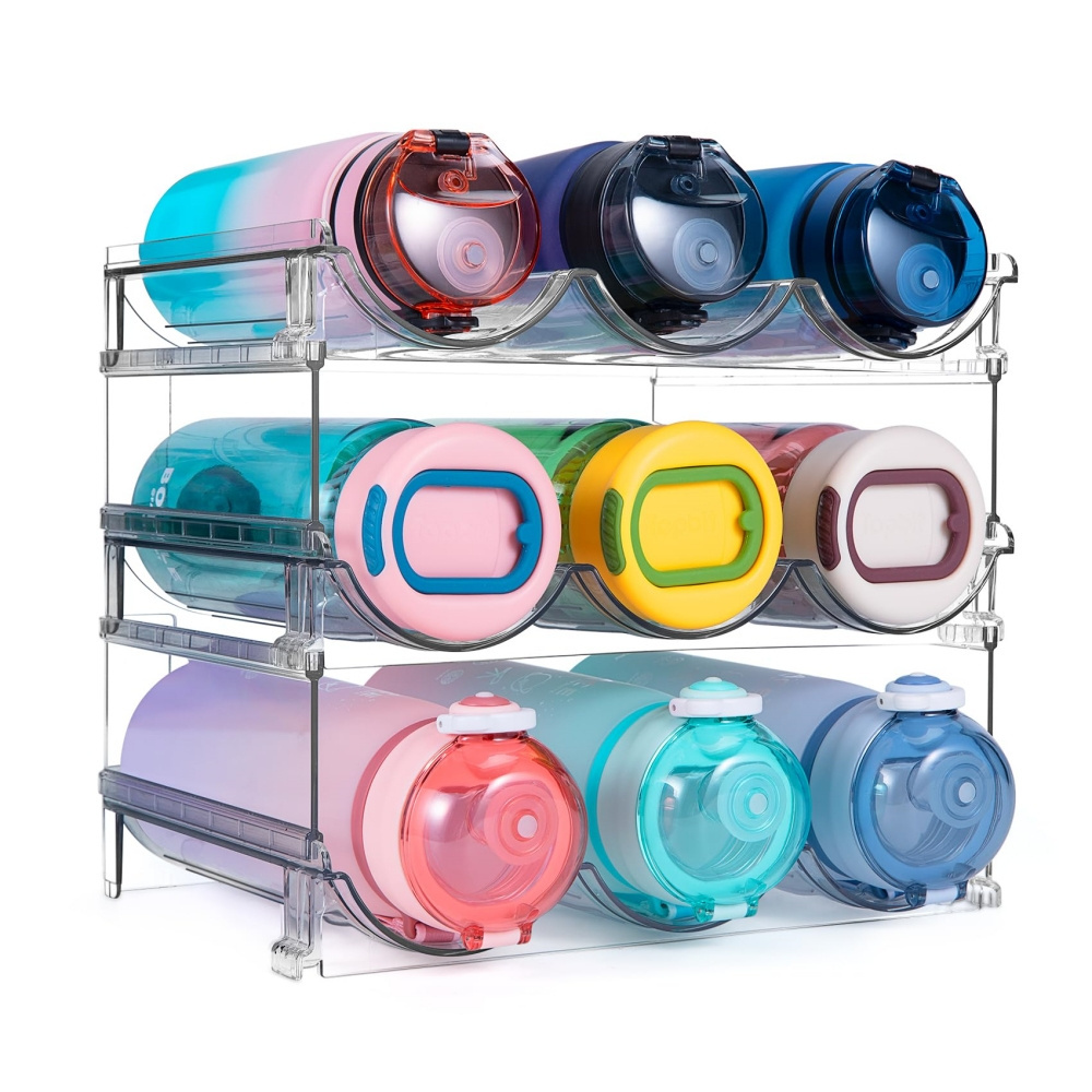 Stackable Water Bottle Organizer for Cabinet Plastic Fridge Wine Racks Cup Holder