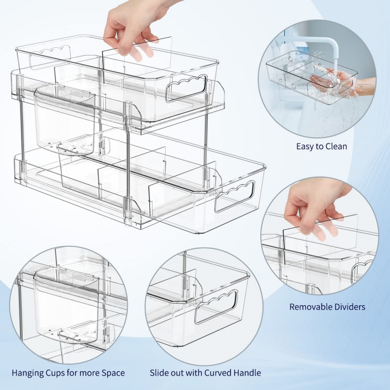 Clear Organizer Drawers Bathroom Cabinet Storage Pull Out Home Organizers Vanity Organizer