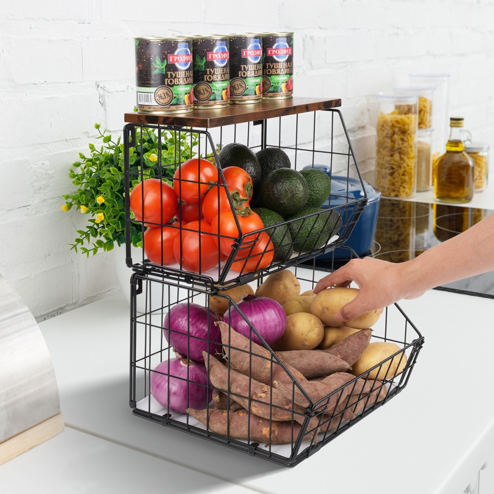 Stackable Wire Mesh Basket Shelf for Kitchen Counter Steel Wire Basket for Storage