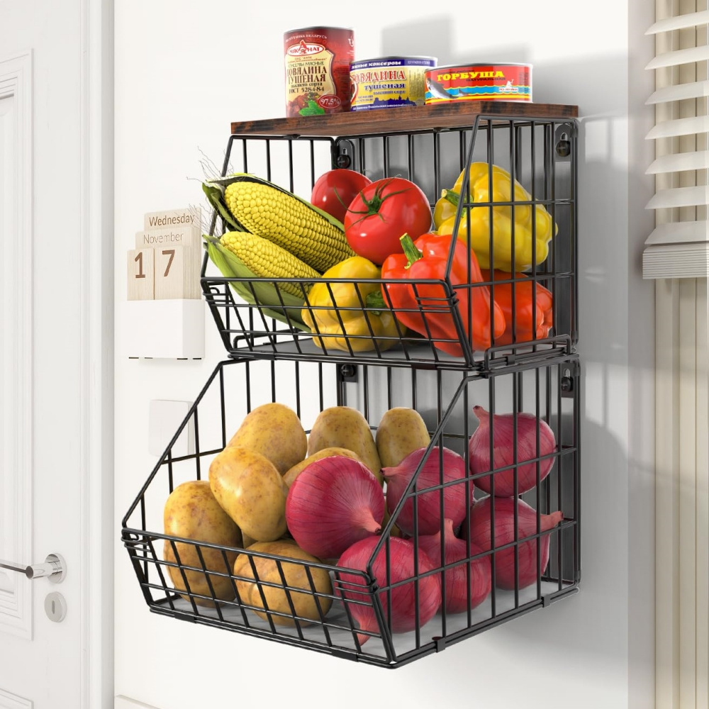 Stackable Wire Mesh Basket Shelf for Kitchen Counter Steel Wire Basket for Storage