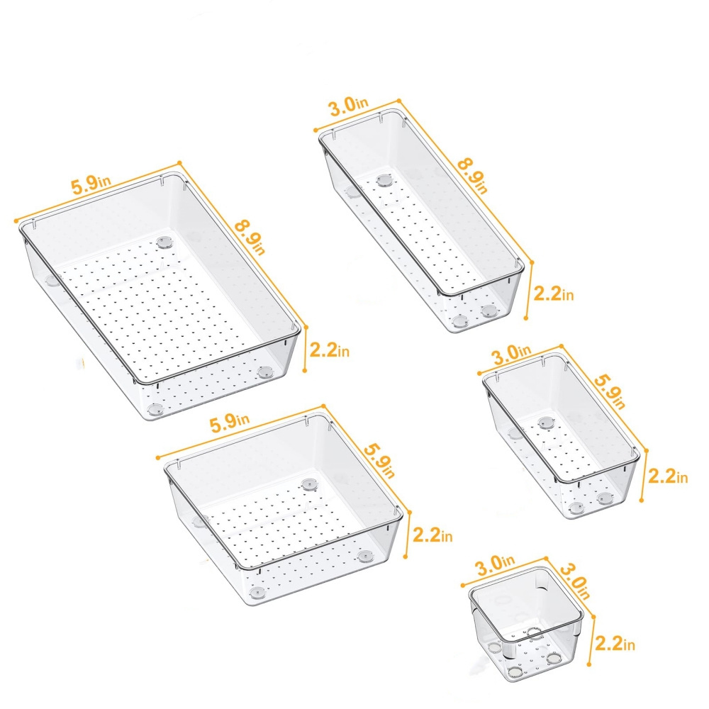 Plastic Underwear Drawer Organizer Set for Clothes Adjustable Drawer Dividers Organizer