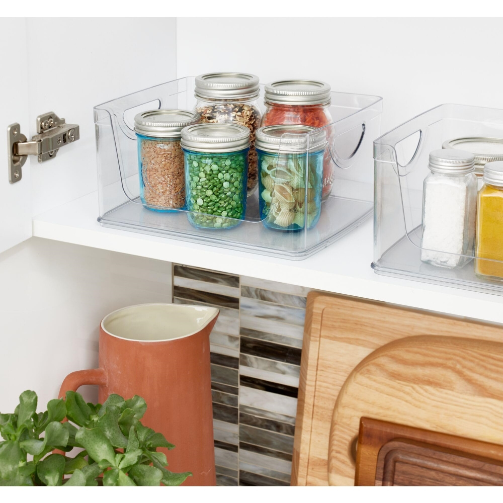 Plastic Stackable Open Front Cabinet and Pantry Storage Bin with Handles Clear Cube Storage Bins