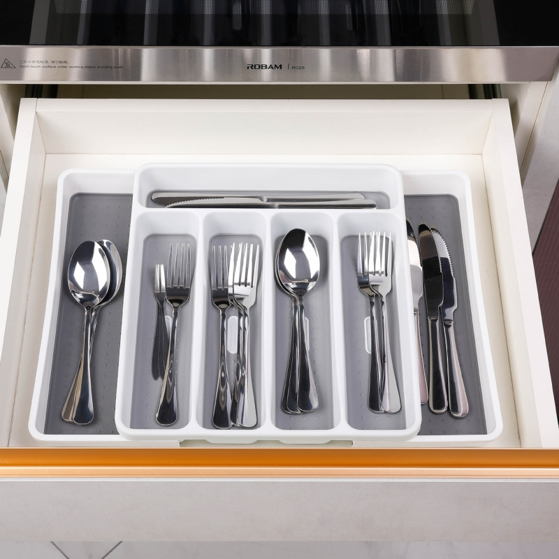 Cutlery Organizer Kitchen Drawer Tray Plastic Flatware Organizers Knife and Fork Storage