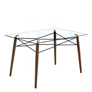 Good modern MDF coffee cafeteria table with solid wood legs with velnut finish