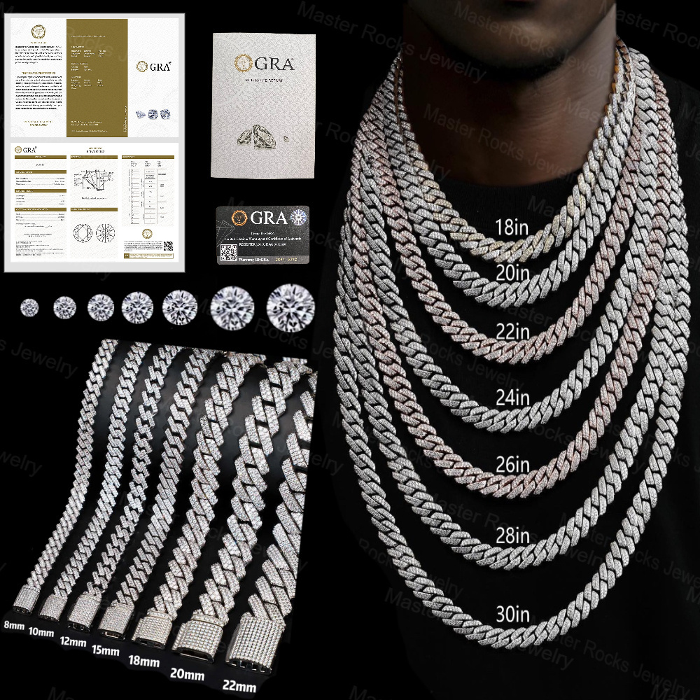 Hiphop Necklace 20mm 925 Sterling Silver Iced out Buss Down Gold Plated Heavy Miami Moissanite Cuban Chain