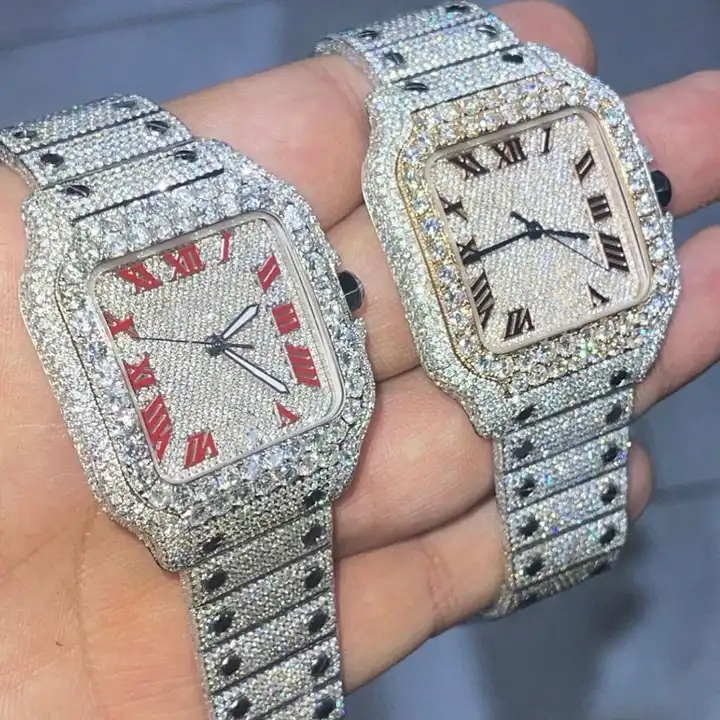 Buss Down Stainless Steel Luxury Rappers Wrist Watch Hand Setting Pass Diamond Tester Iced Out VVS Moissanite Watch