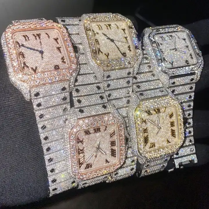 Buss Down Stainless Steel Luxury Rappers Wrist Watch Hand Setting Pass Diamond Tester Iced Out VVS Moissanite Watch