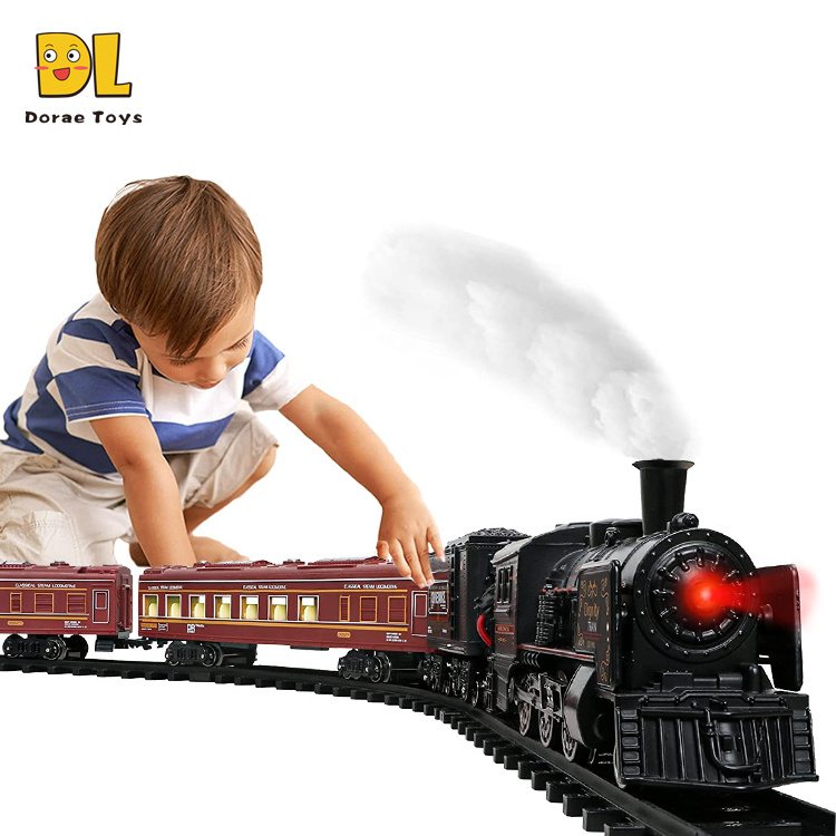 Classical Alloy Steam Electric Railway Set Model Simulation Smoke Locomotive Slot Toy Metal Alloy Train Set With Light & Sound