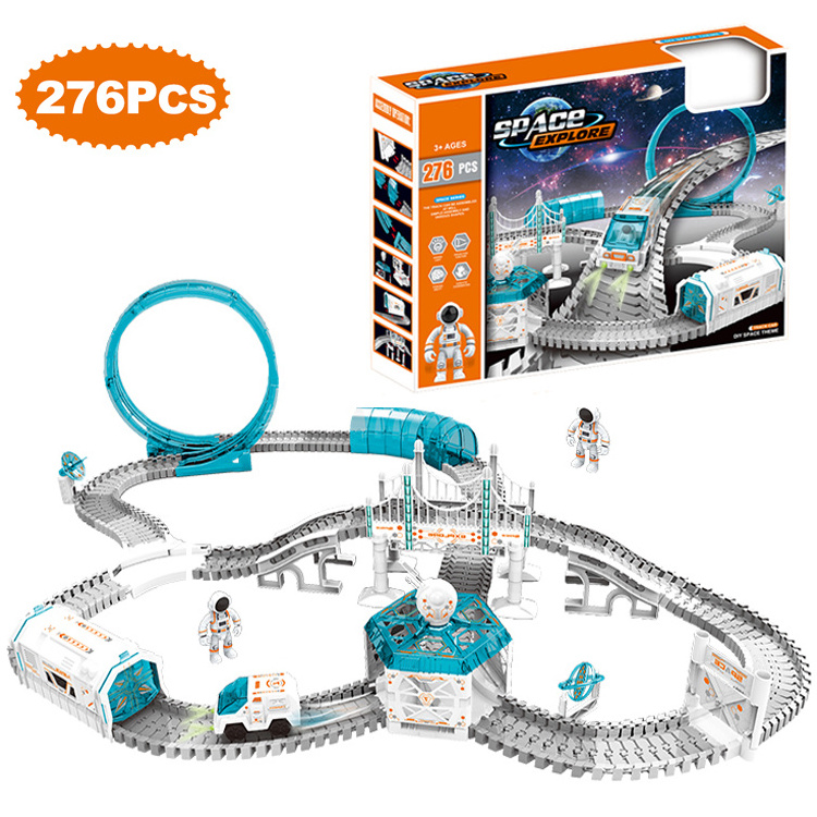 276pcs plastic spaceman railway toy gray color electric slot car toys racing tracks space rail toys