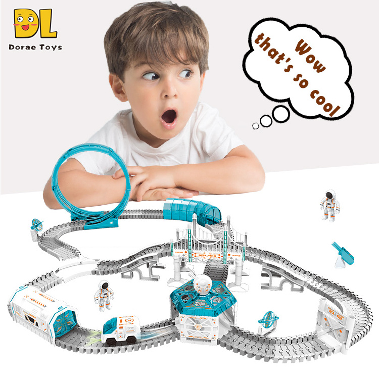 276pcs plastic spaceman railway toy gray color electric slot car toys racing tracks space rail toys